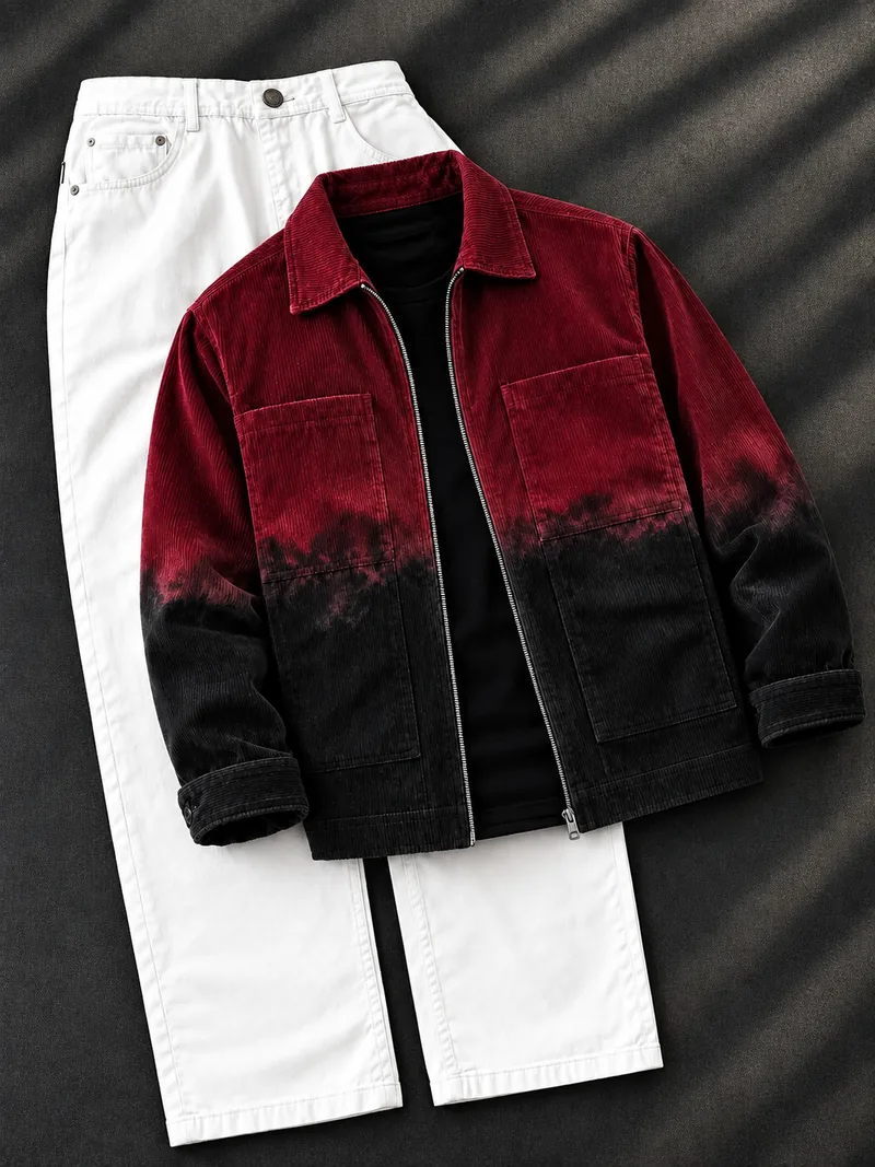 Burgundy Ombre Cord Jacket Combo