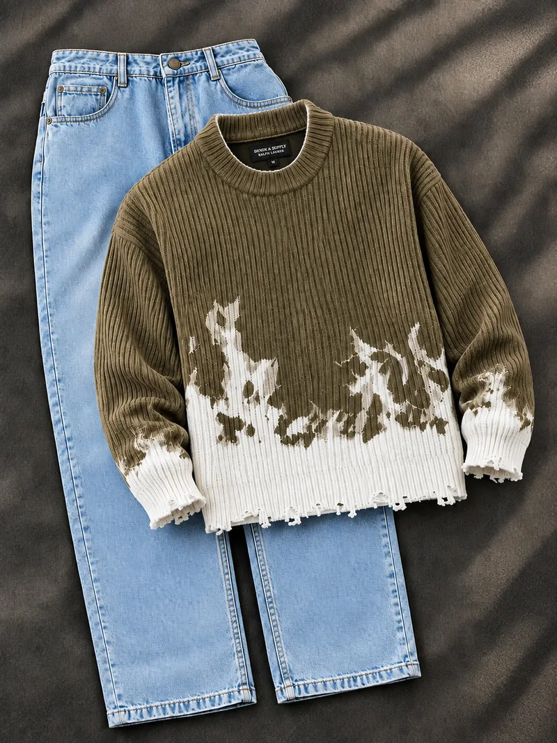 Olive Dip-Dye Knit Sweater Combo