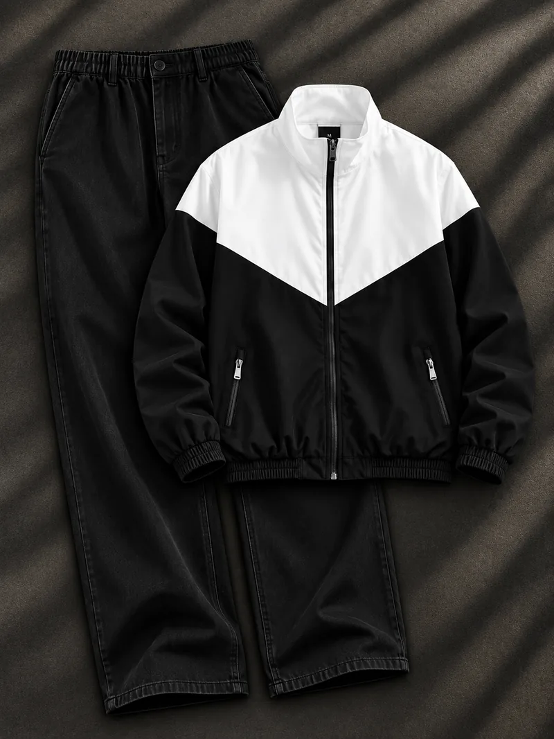 Black White Windbreaker Combo