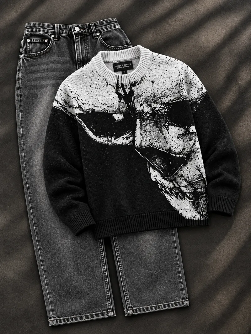 Skull Graphic Knit Sweater Combo