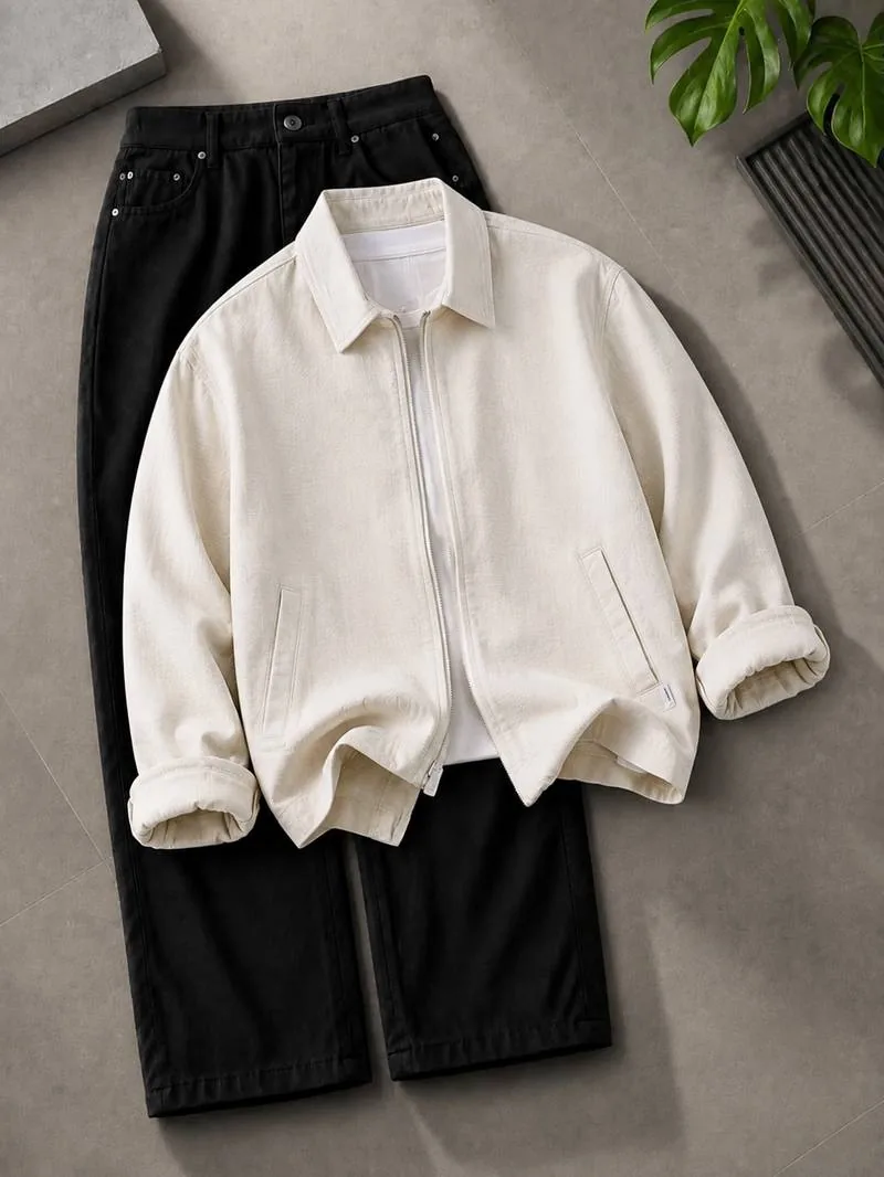Cream Zip Work Jacket Combo