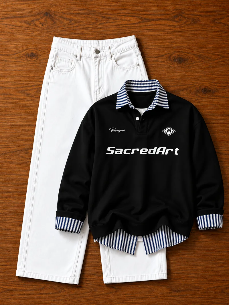 Black Stripe Rugby Sweat Combo