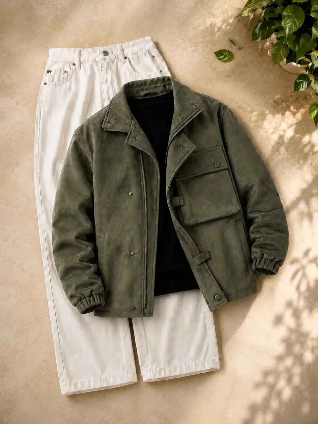 Olive Suede Utility Jacket Combo