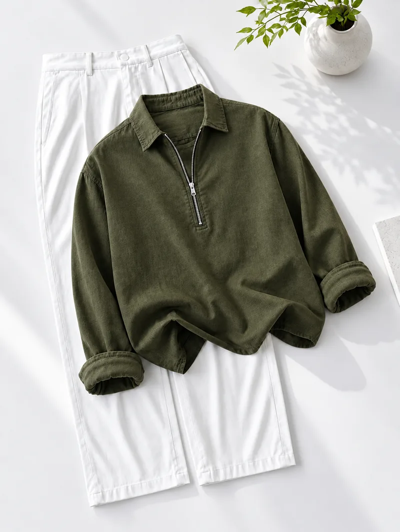 Olive Half Zip Pullover Shirt