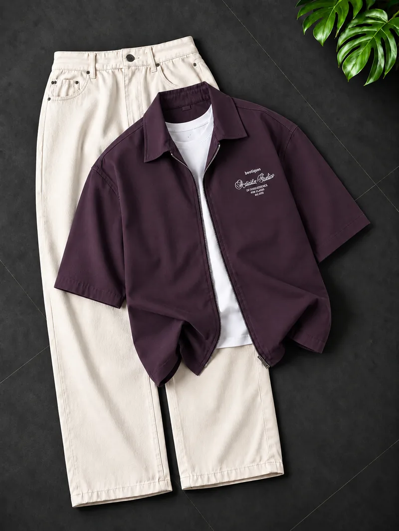 Purple Zip Short Sleeve Shirt