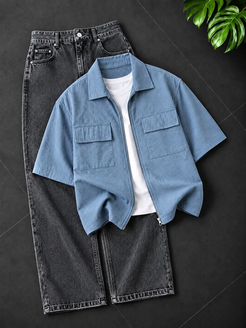 Blue Zip Utility Shirt