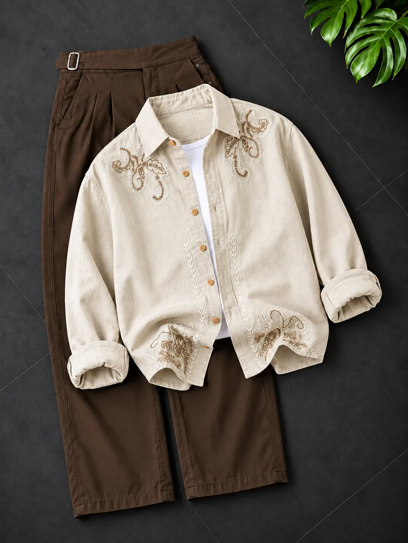 Sand Paisley Embroidery Shirt